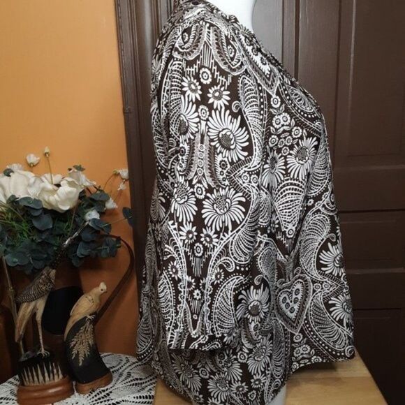 Denim 24/7 Women's V-Neck Brown Polyester Motif Blouse/Top size 24W - Picture 5 of 12